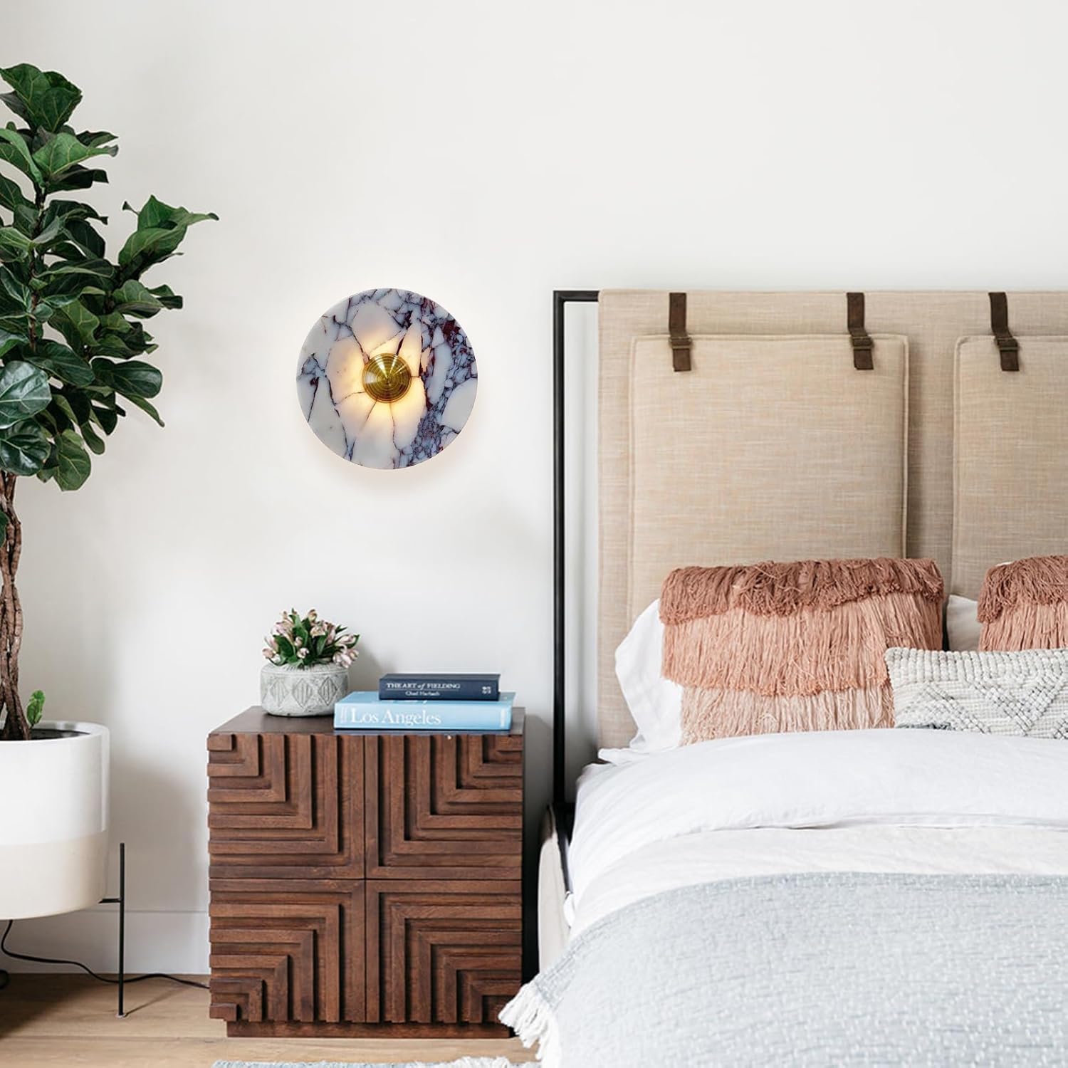 Nordic Style Stone Wall Lamp, Natural Marble Lampshade Wall Sconce, Metal Base Interior Decoration Wall Light, Modern LED Wall Mount Wall Lights for Living Room Bedroom Bedside Hallway