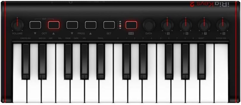 IK Multimedia iRig Keys 2 Mini portable keyboard MIDI controller with 25 velocity-sensitive synth-action mini keys and headphone output, for iPhone, iPad, Mac, PC, Android