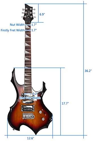 Flame Shaped Electric Guitar Sunset Color with 20W Amp, HSH Pickups, Tremolo Bridge, Full Size Beginner Electric Guitar Kit for Right-Handed, w/Guitar Bag, Strap, Cable, Pick