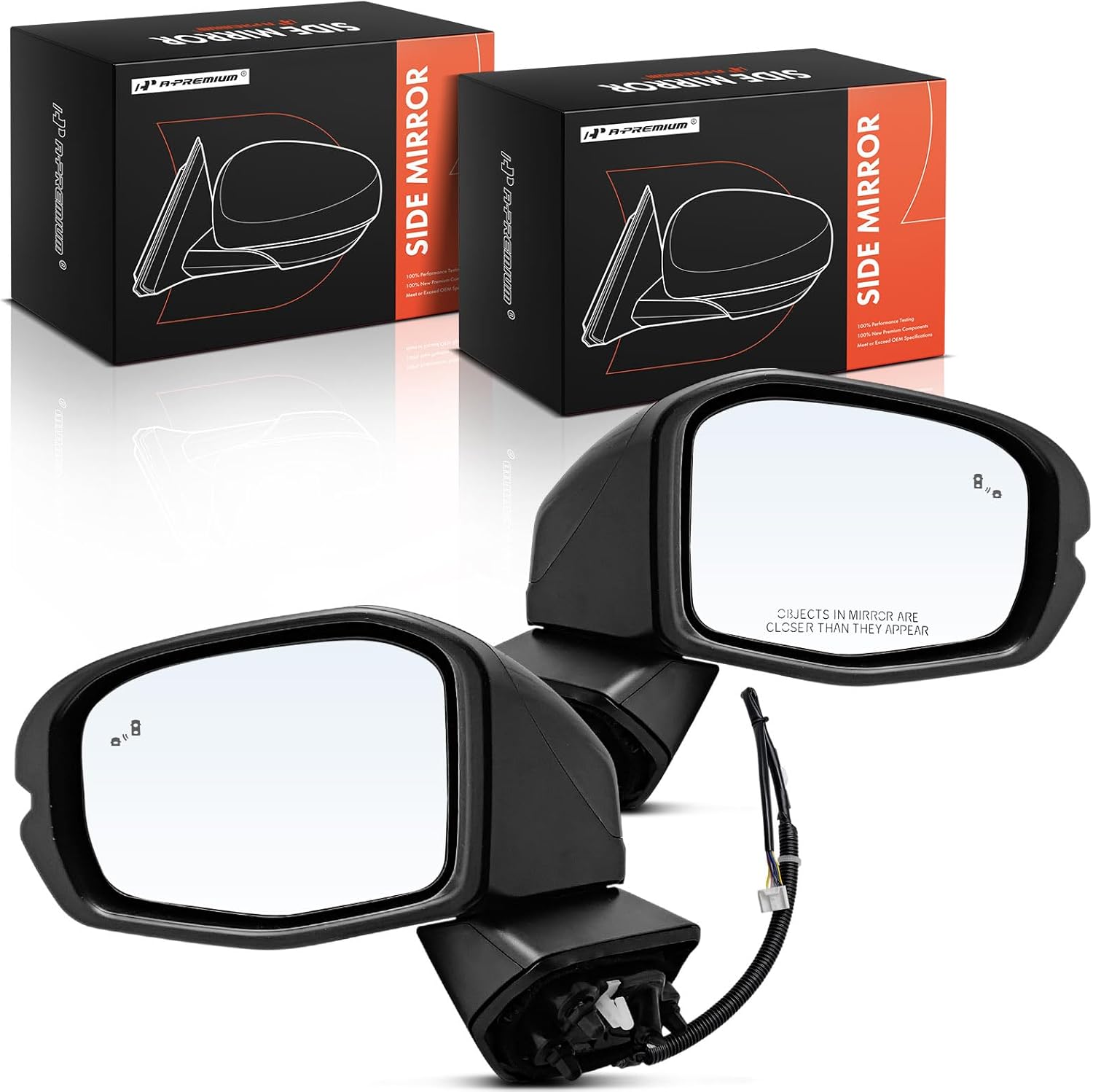 A-Premium Pair (2) Driver and Passenger Side Power Door Mirror - Compatible with Honda CR-V 2023-2025 - Heated Manual Folding Black Outside Rear View Mirror w/Turn Signal and Blind Spot Detection