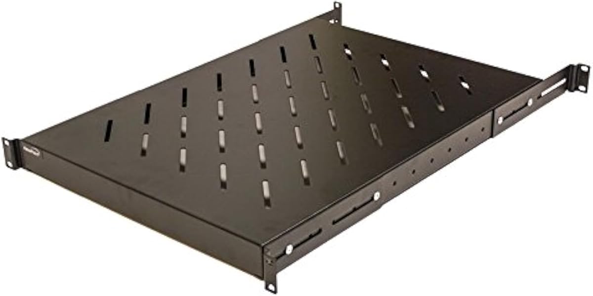 Navepoint 1U 19-Inch Fixed 4-Post Rack Mount Server Shelf with Adjustable Depth from 18-34 Inch Black