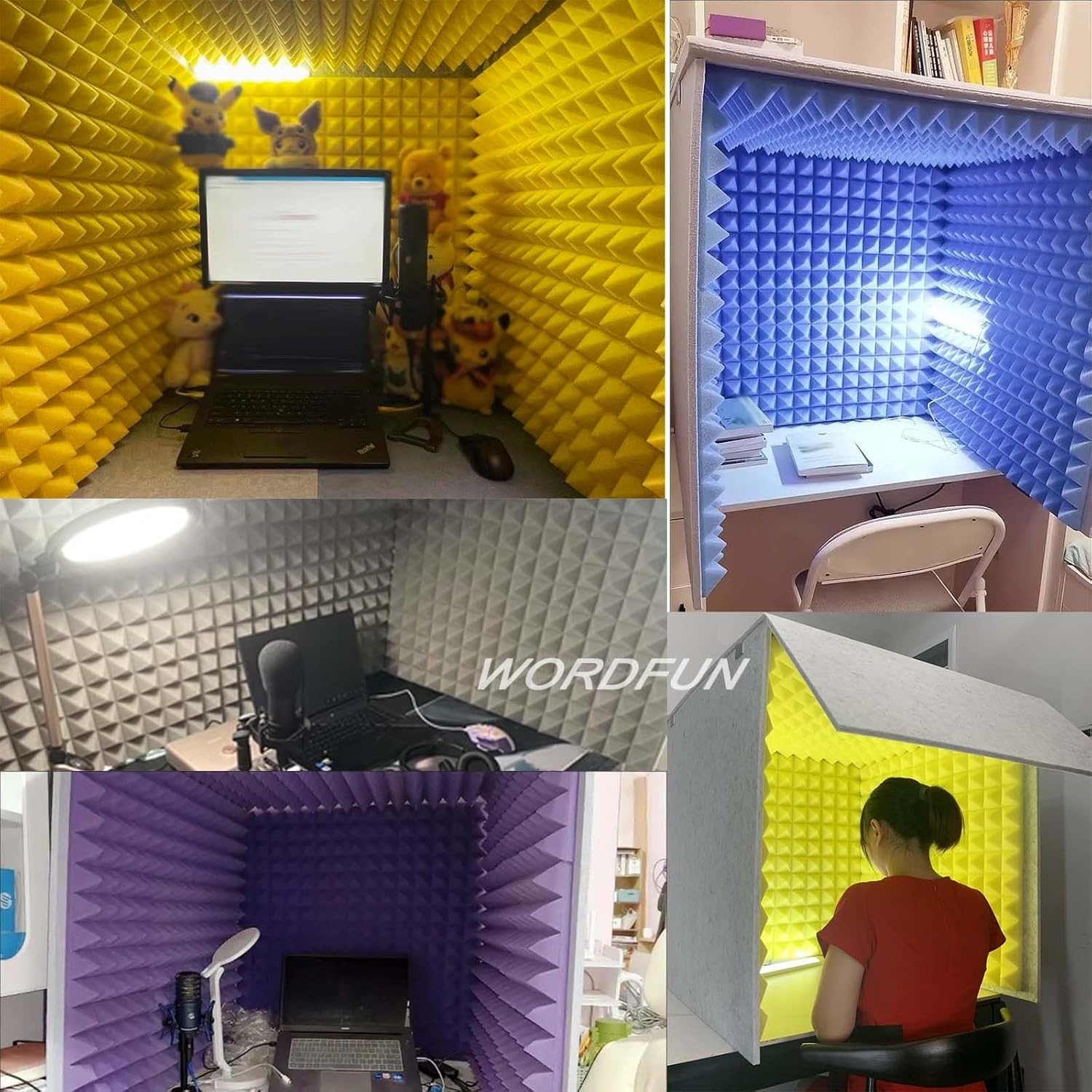 WORDFUN Portable Vocal Booth Sound Booth Recording Equipment, Desktop Soundproof Cover, Microphone Foam Booth Cube, Microphone Isolation Shield, Vocal Absorbing Shield, for Music Studio Bedroom Home