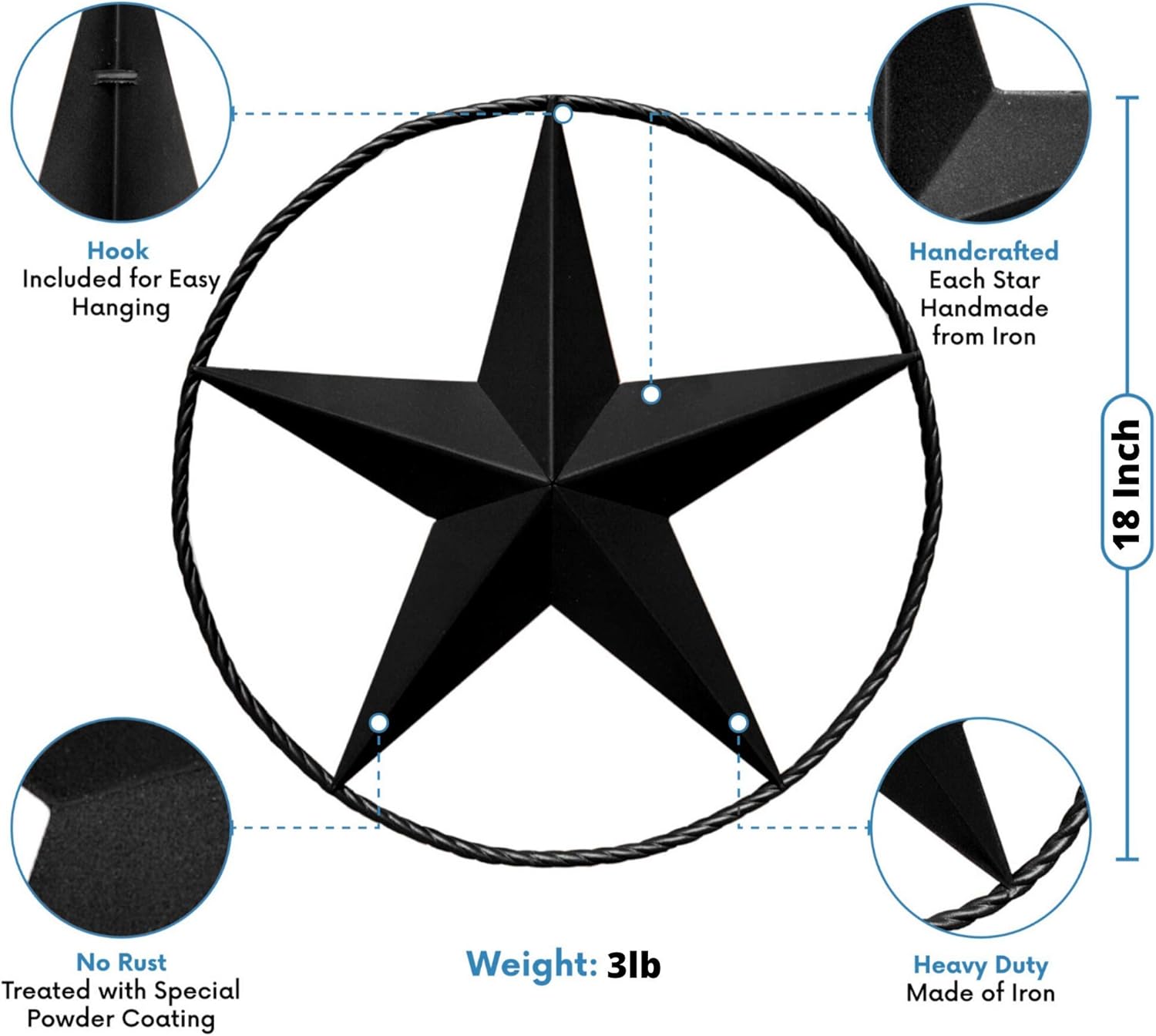 Dark Bronze Barn Star – Metal Stars for Outside, Texas Star Metal Wall Décor for House, Iron Rustic Vintage Decoration, Western Country Home Farmhouse Wall Art Outdoor Decorations (18