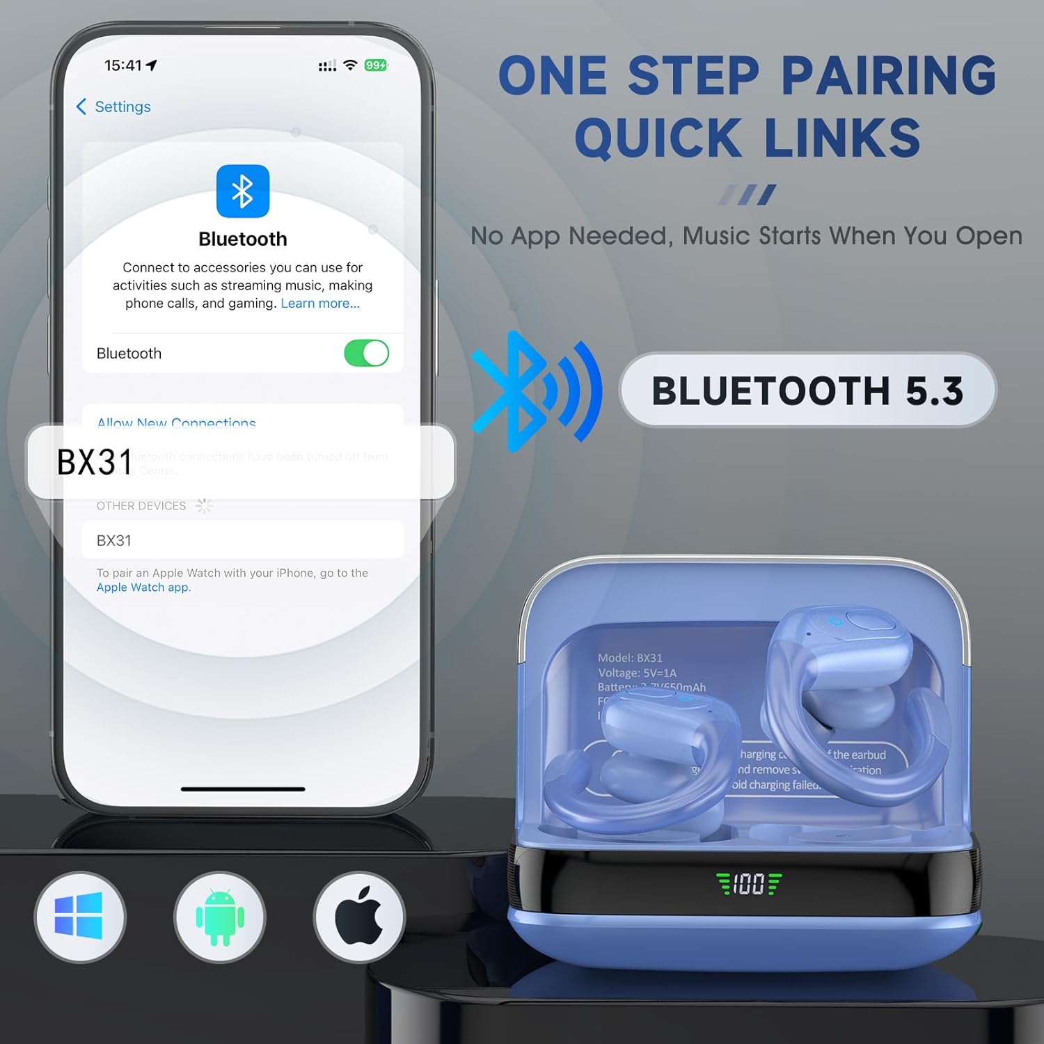 Wireless Earbuds Bluetooth 5.4 Headphones, Noise Canceling Ear Buds with 75hr Playtime, LED Power Display, IPX7 Waterproof Earphones Over-Ear Earphones for Sports/Workouts