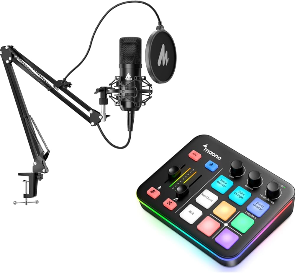 MAONO USB XLR Condenser Microphone Set: PC Computer Podcast Cardioid Metal Mic Kit with Software for Recording, Studio, Singing, YouTube (A04 Gen2+G1 Neo)