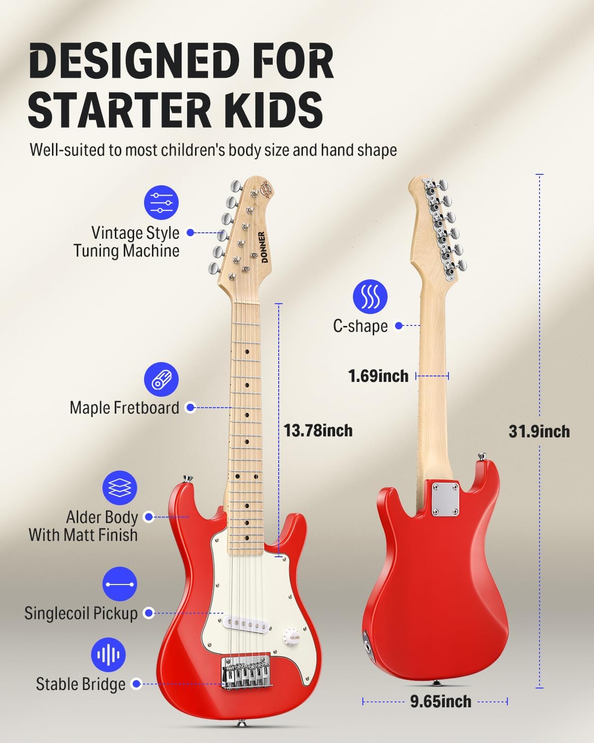 Donner 30 Inch Kids Electric Guitar Beginner Kits -Guitar Delay Pedal