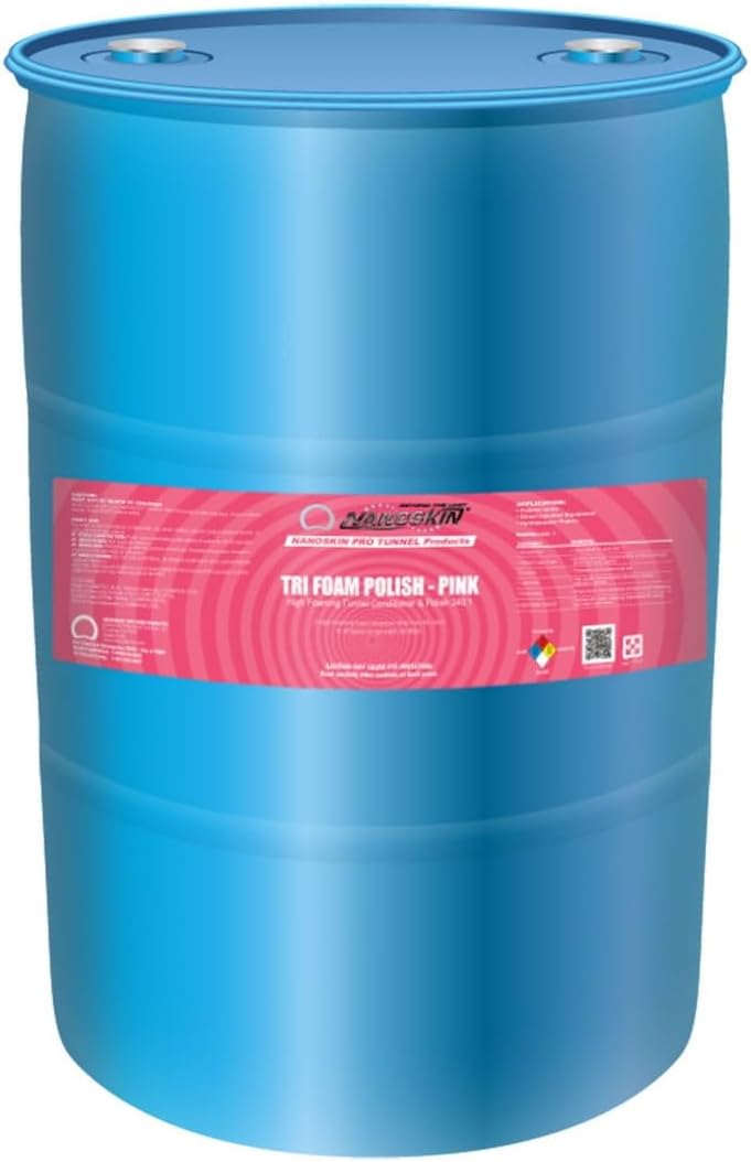 Nanoskin Tri-Foam Polish, Pink – 30 Gallons, 240:1 Dilution, High-Foaming Conditioner & Polish for Car Wash Tunnels, Automatic Wash Systems, and Foam Cannons