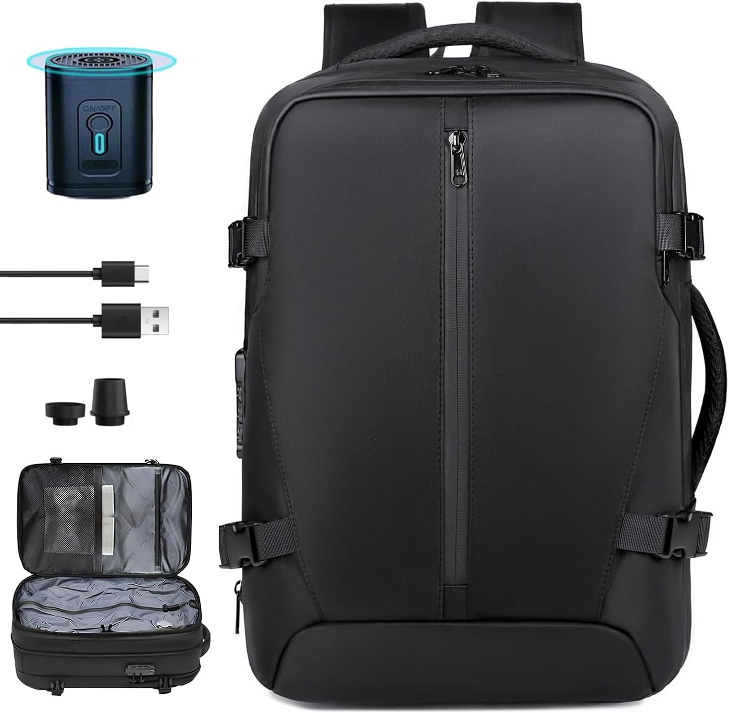 Vacuum Backpack Travel with Pump 50L Expandable Vacuum Seal Backpack Travel Water Resistant with TSA Lock for Women & Men (black)