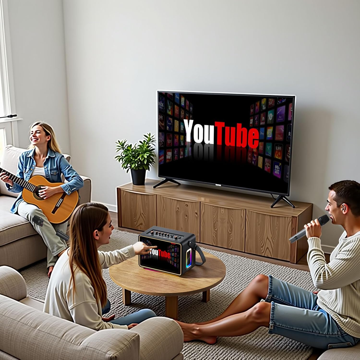 Smart Karaoke Machine with Lyrics Display, 12.1 Inch IPS Touch Screen, Two Wireless Microphones, Portable Bluetooth Speaker PA System for Home Outdoor Party (Large)