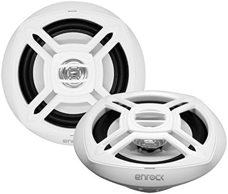 Pyle Single DIN Marine Boat USB/SD Bluetooth Stereo Receiver Bundle Combo with Waterproof Cover, 4 x Enrock 6.5