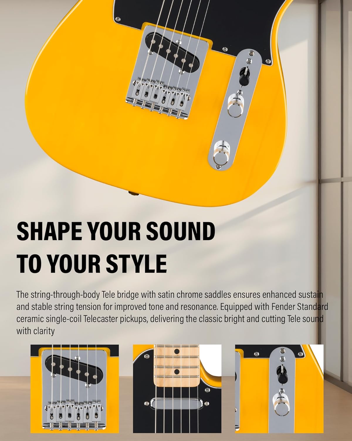 Fender Standard Telecaster - Butterscotch Blonde Bundle with Strap, Guitar Cleaning Kit and Austin Bazaar Instructional Video