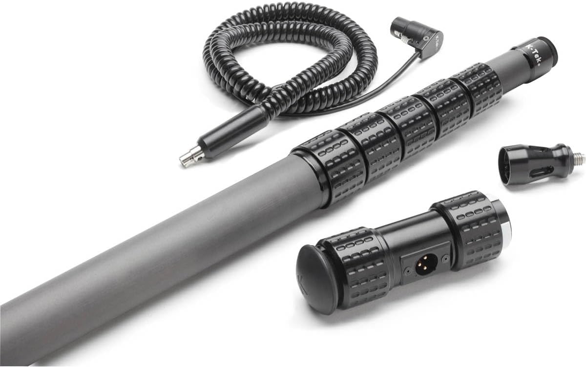 K-Tek KP12CCR 12' KlassicPro Graphite 6-Section Boompole with KPCK12 Internal XLR Coiled Cable and KPCCR Side Exit