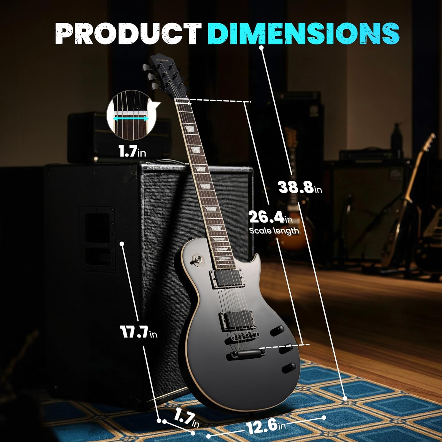 CAHAYA Electric Guitar Kit 39 In - Full Size LP Beginner Electric Sett with Solid Okoume Body 2 Humbucker Pickups, Maple Neck, Gig Bag, Strap, Cable for Adults Teen Black