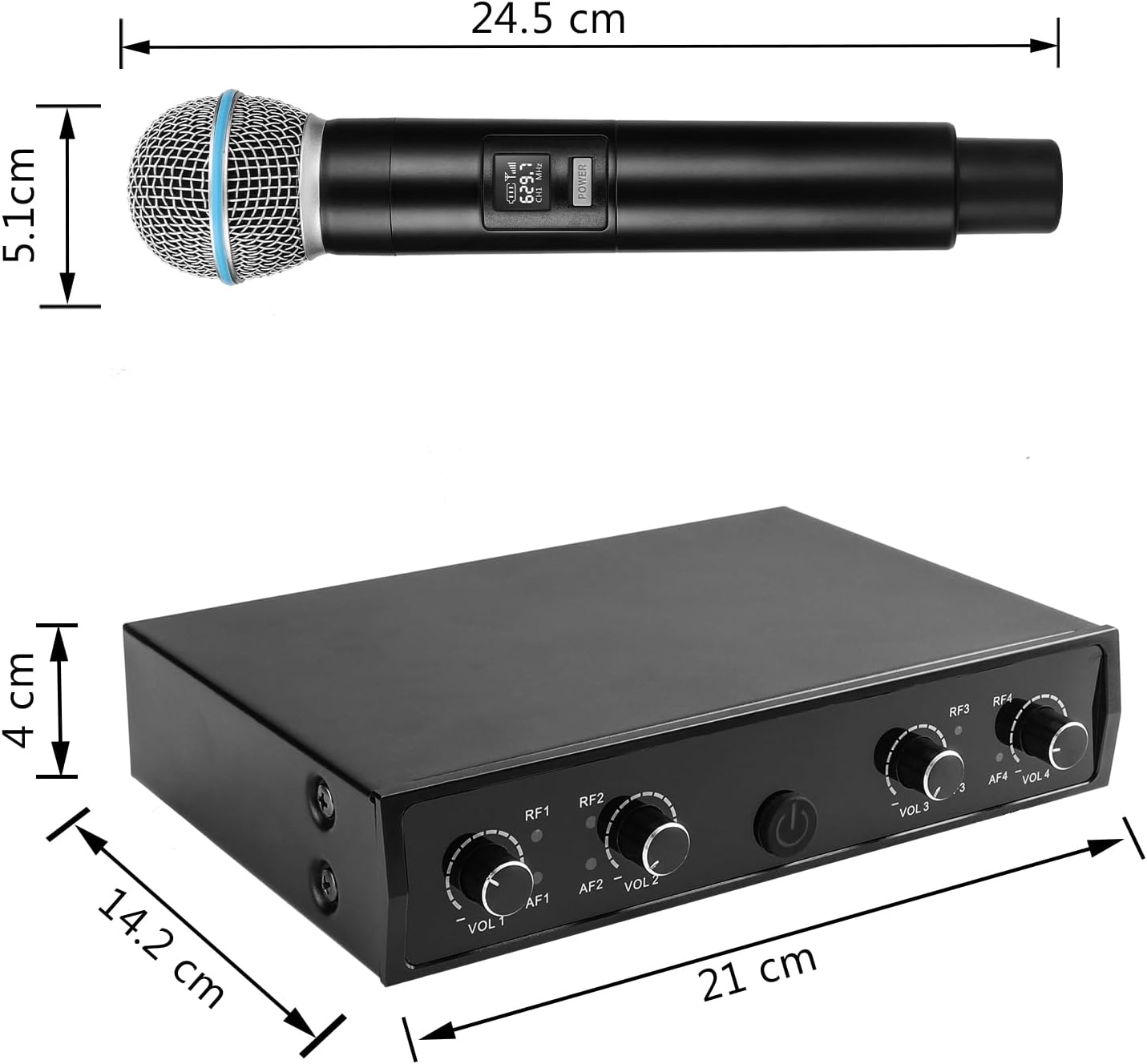 Pro Wireless Microphone System, 4-Channel UHF Wireless Mic, Cordless Mic with 4 Handheld Dynamic Microphones, 260ft Range, Microphone for Singing,Church,Karaoke,Party (410U-4 Handheld)
