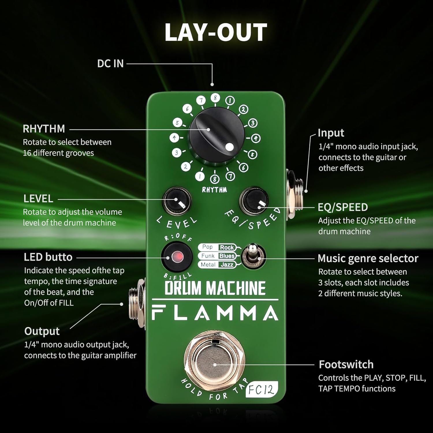 FLAMMA FC05 Mini Modulation Pedal and FC12 Drum Machine Guitar Pedal