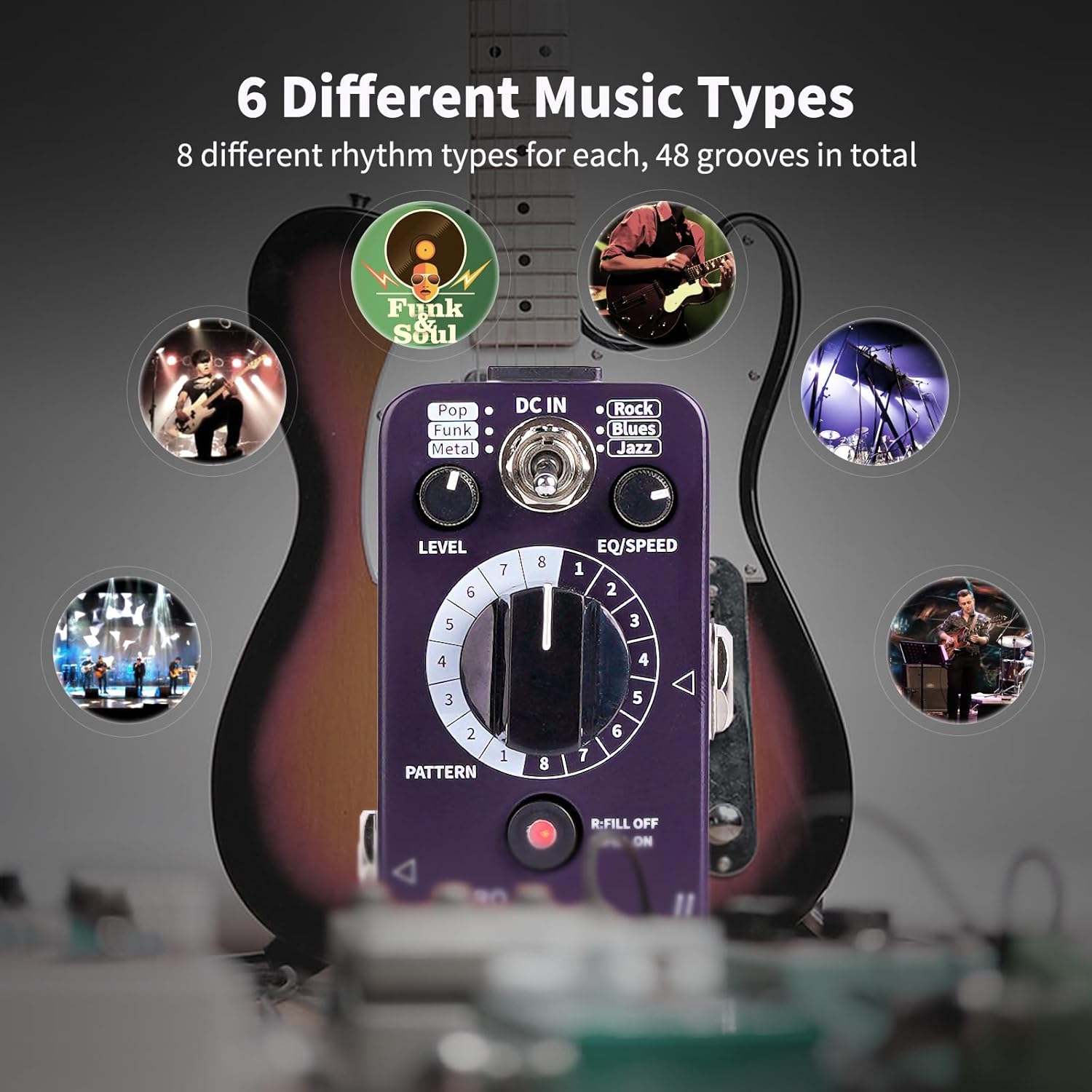 MOOER Micro Drummer II Guitar Drummer Pedal Drum Machine Effect with FILL Function, 48 Drum Grooves, and 6 Music Style Per 8 Different Rythem, With EQ, Tap Tempo for Electric Guitar
