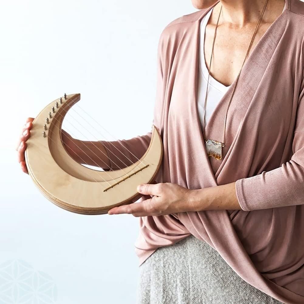 8/11 Strings Lyre Harp, G Tone Moon Lyre Harp for Kids; Adults, Wooden Musical Instrument with Stand (Color:11 Strings_Without Stand)(8 Strings-without Stand)