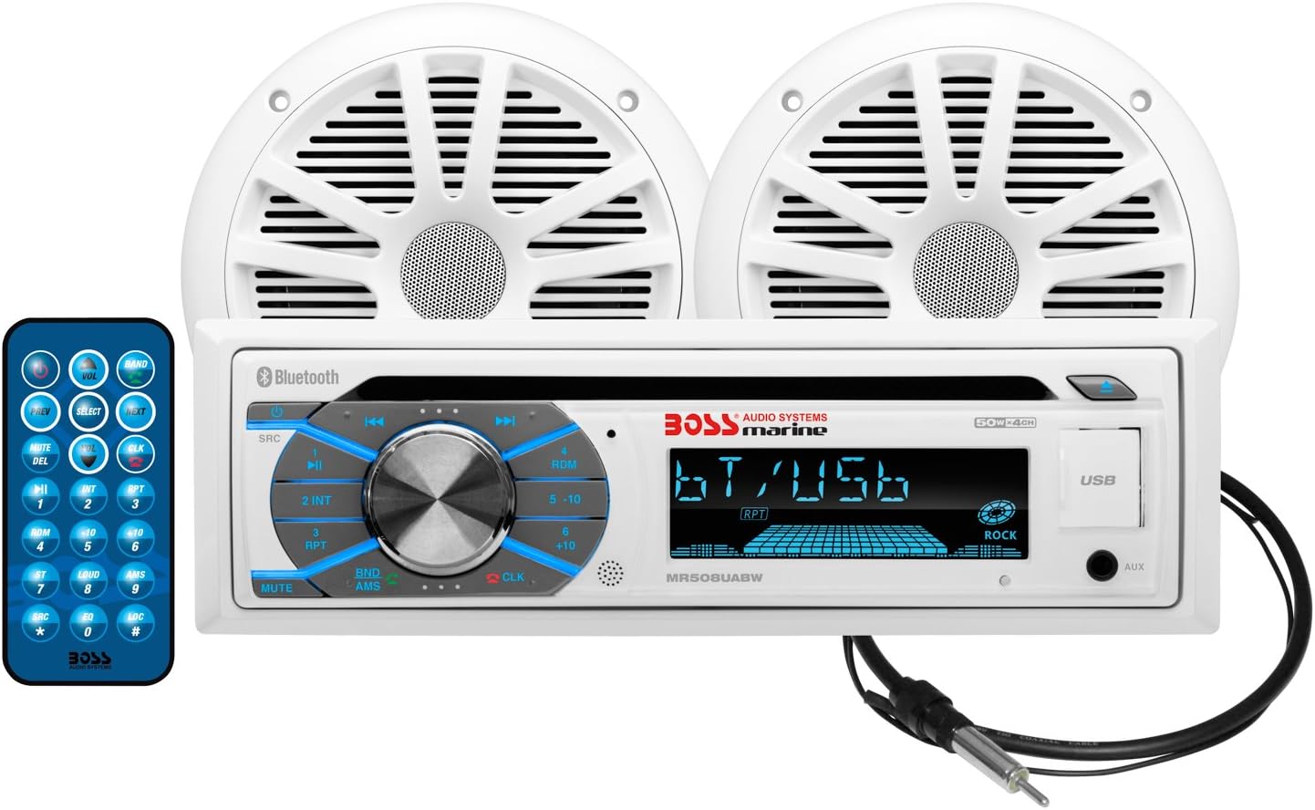 BOSS Audio Systems MCK508WB.6 Marine Boat Bluetooth Stereo & 6.5 Inch Speakers - CD DVD Player, AM/FM Radio Receiver Head Unit, Dipole Antenna