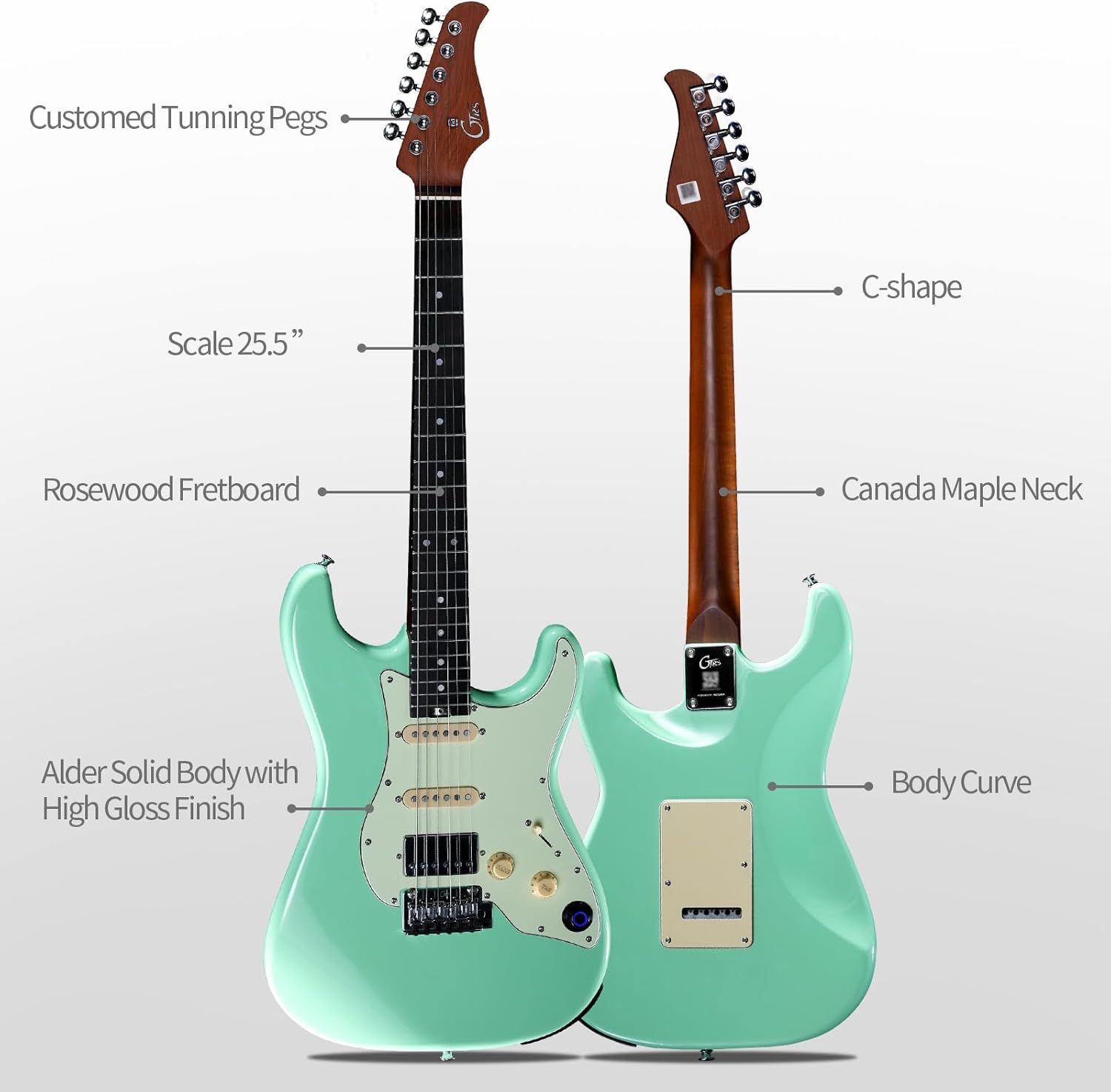 GTRS S800 Smart Electric Guitar Kit with Effects System, HHS Pickup, Loop Drum Machine, 12 Hours Battery Life, Rosewood Fretboard Glossy Paint for Beginner, Professional Player, Performance