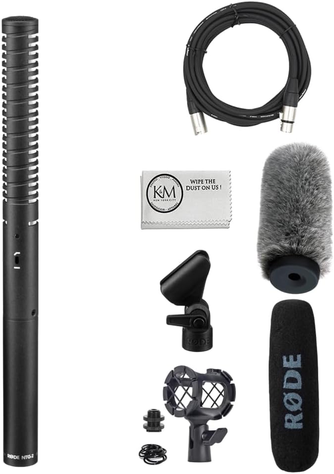 Rode NTG2 Condenser Shotgun Microphone Bundled with Universal Shockmount + Fur Windshield + XLR Microphone Cable + Cleaning Cloth (5 Items)