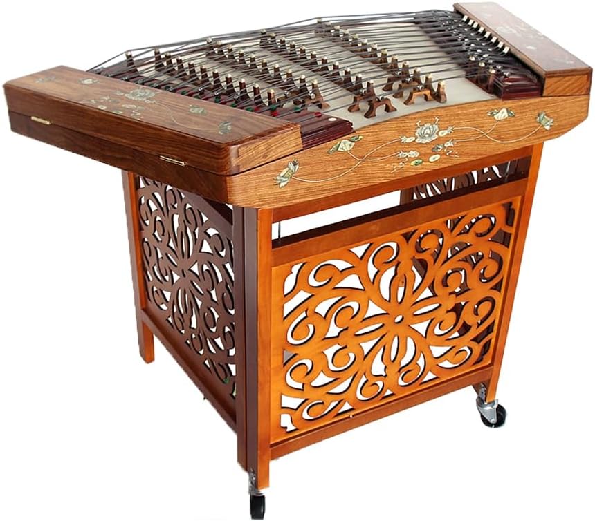 Old Rosewood Shell-Carved Dulcimer, 117Cm Long, Including 69Cm High Stand, Suitable for Beginners/Exams/Bands,A