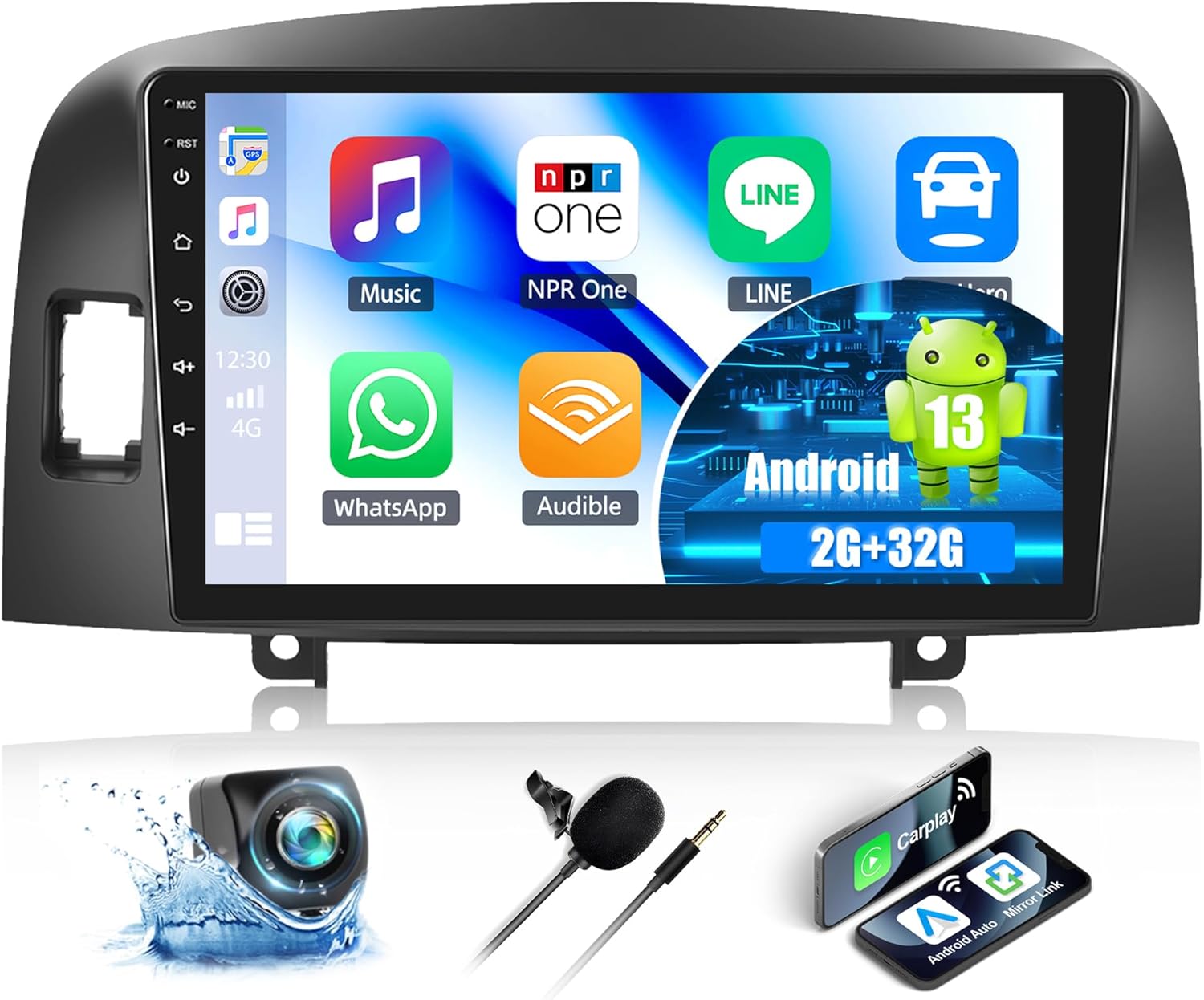 CAMECHO 2G+32G Android 13 Car Stereo for Hyundai Sonata NF 2004-2008 9 Inch Touch Screen with Wireless CarPlay Android Auto Mirror Link 26UI Bluetooth FM GPS Navigation WiFi SWC Backup Camera