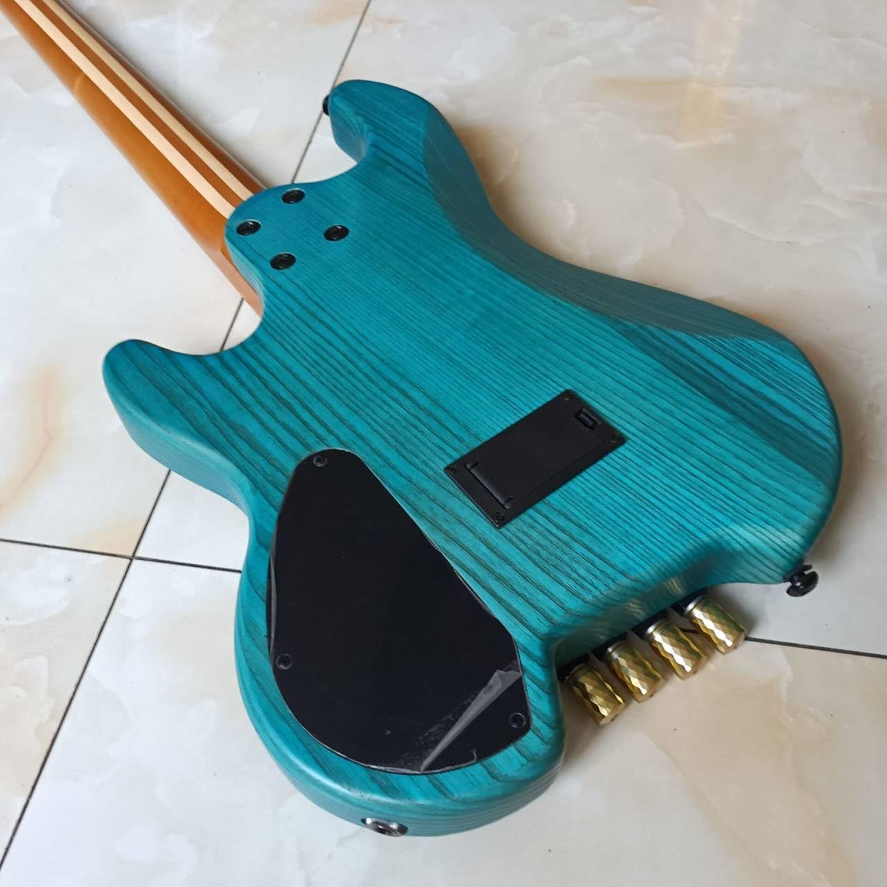 4 String Headless Bass Guitar with ASH Body and Roasted Maple Neck,Solid Body Electric Bass Guitar Active Pickup Rounded Frets for Rock, Blues, Heavy Metal and Jazz Music