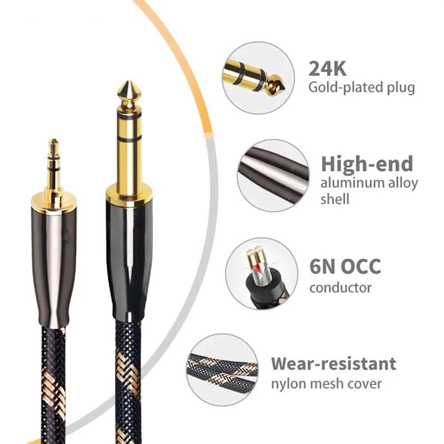 Guitar Audio Cable Cable 3.5mm to 6.5mm 6N for Microphone Guitar Amplifier CD Player Speaker(2m)