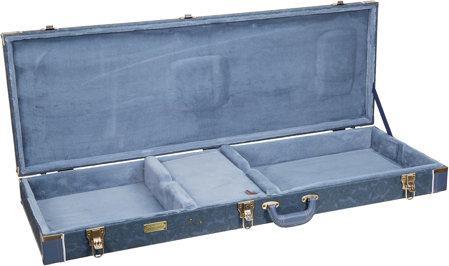 Crossrock Relief Series Jazzmaster/Jaguar Guitar Case for Offset Electric Guitars | Carved Smoke Blue Finish, Monochrome Blue Velvet Interior, Lock – Premium Wooden Hardshell