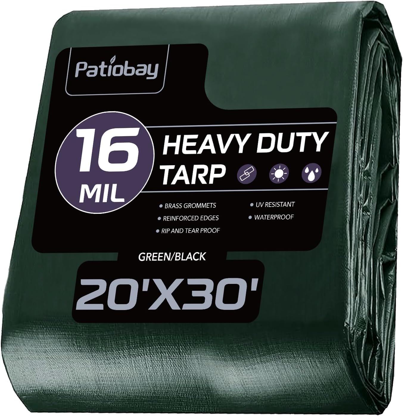 Tarp 20x30 Feet, 16 Mil Large Waterproof Tarps Heavy Duty with Brass Grommets, Thick Plastic Tarp, UV Resistant Tear&Fade Resistant, Reinforced Edges for Outdoor Pool Car Camp Tent