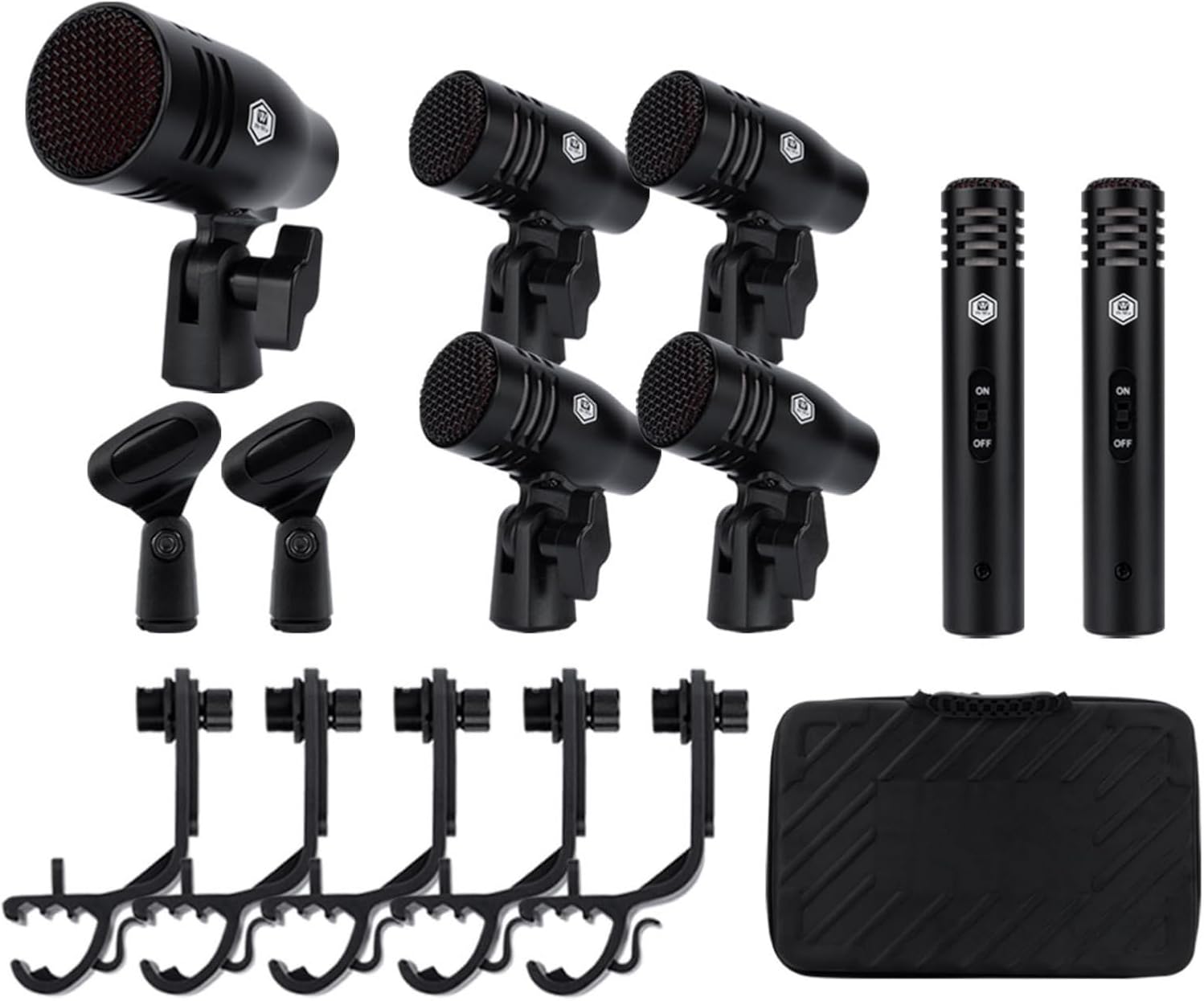 W IN-MIX 7 Piece Wired Dynamic Drum Mic Kit (Whole Metal)- Kick Bass, Tom/Snare & Cymbals Microphone Use for Drums, Vocal, Other Instrument Complete with Thread Clip, Mics Holder