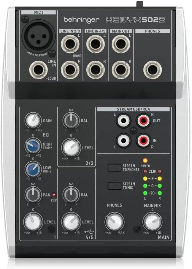 Behringer XENYX 502S Premium Analog 5-Input Mixer with USB Streaming Interface