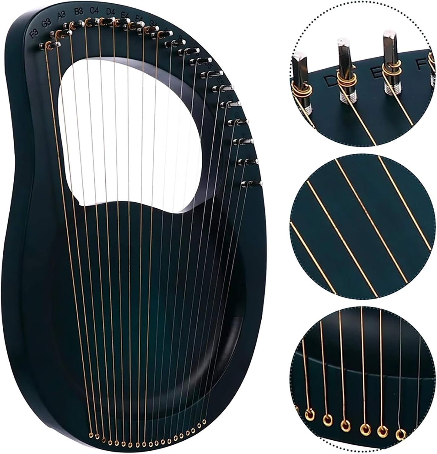 Lyre Harp 19 Metal Strings Heptachord Mahogany Solid Wood String Instrument with Tuning Key and Bag,Best Gift for Beginners, Music Lovers, Kids,Adults (Color : Yellow)