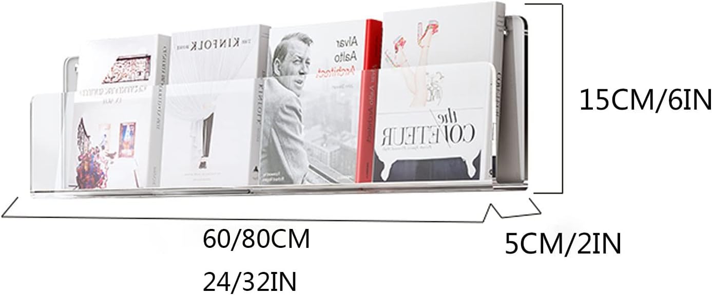 Multicolour Acrylic Shelves 24/32 inches, Floating Wall Bookshelf for Kids & Aldult, Wall Mount Bookshelf Magazine Rack (Color : Green, Size : L24xW2xH6IN)