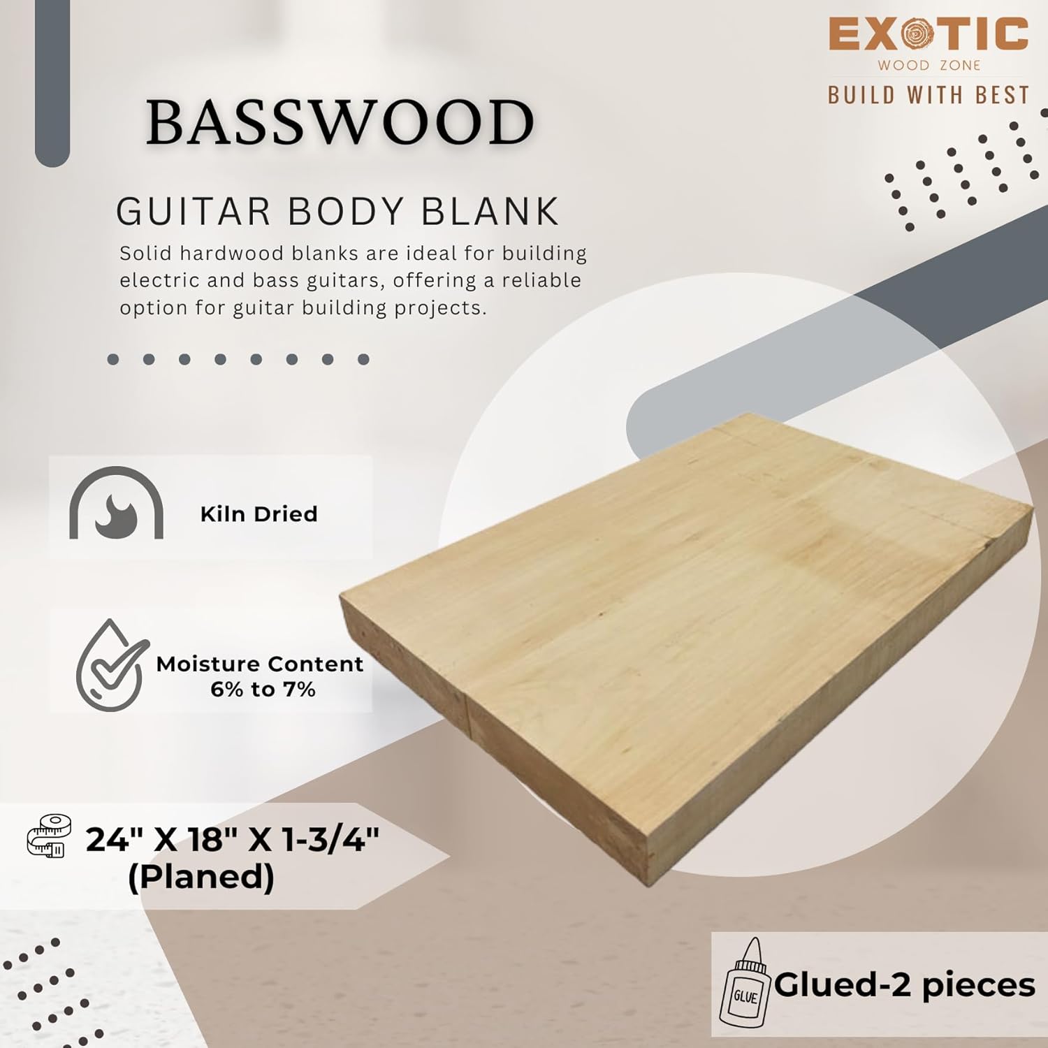 Exotic Wood Zone | Basswood Electric/Bass Semi Explorer Musical Guitar Body Blanks | Luither Tonewood Suppliers | 24