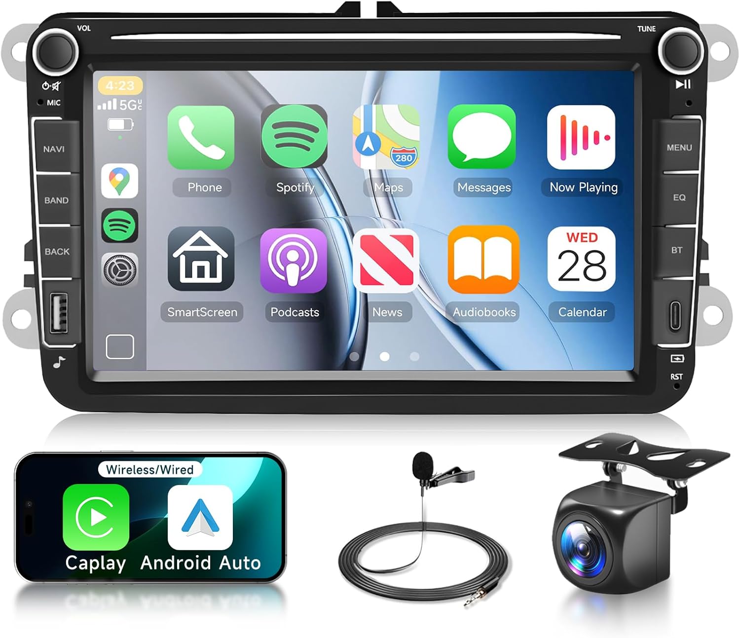 8-inch Android 13 4G+64G Radio for VW Volkswagen Seat Golf Passat Jetta Beetle Car Stereo Wireless Carplay Android Auto,5.0Bluetooth DSP 32EQ,1280x720P IPS Touch Screen,FM/RDS GPS WiFi Backup Camera