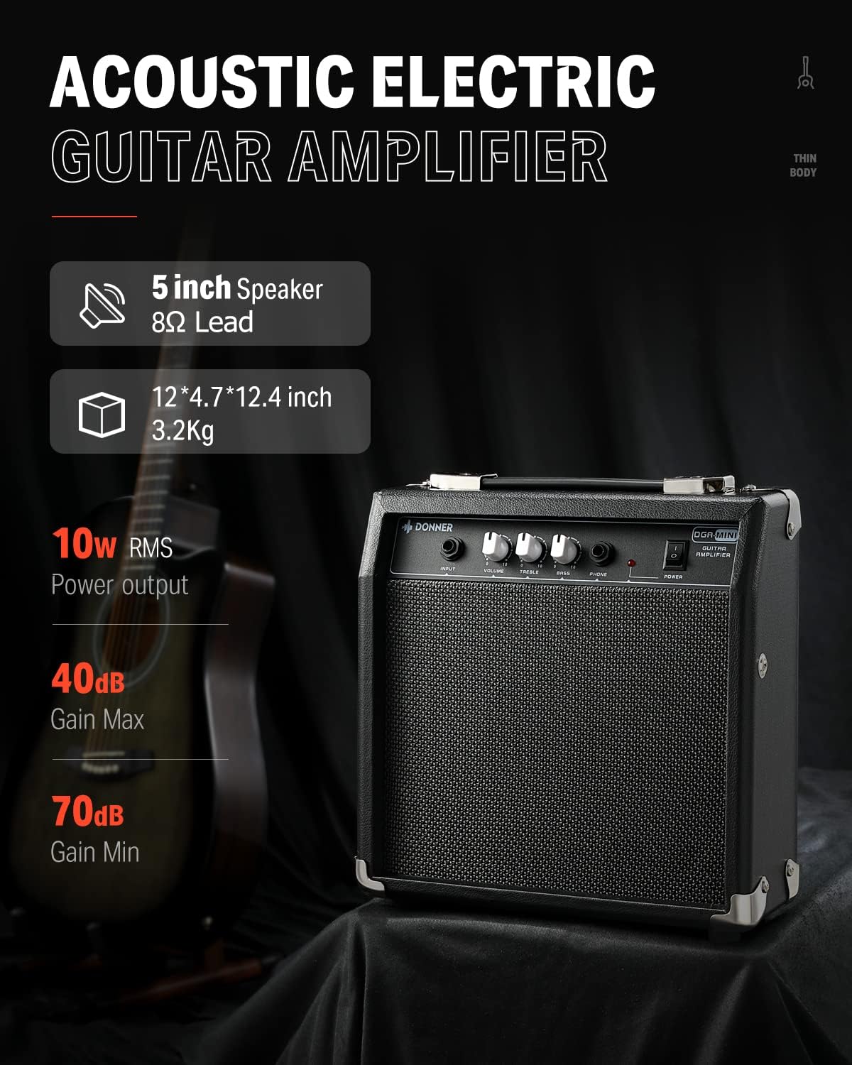 Donner Acoustic Electric Guitar Full Size Kit for Beginner Intermediate with Amplifier Capo Pick Tuner Strings Strap - 41 Inch