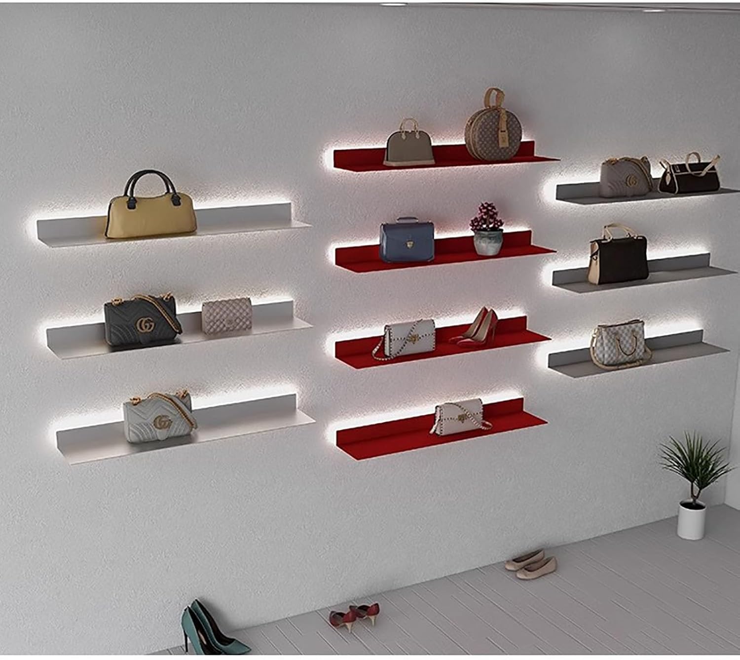 Carbon Steel Display Stands,Floating Shelves Wall Mounted,Illuminated Wall Shelf Built-in LED,Light Creative Metal Display Shelves for for Storage,60/80/100/120cm Length ( Color : Silver , Size : 120c