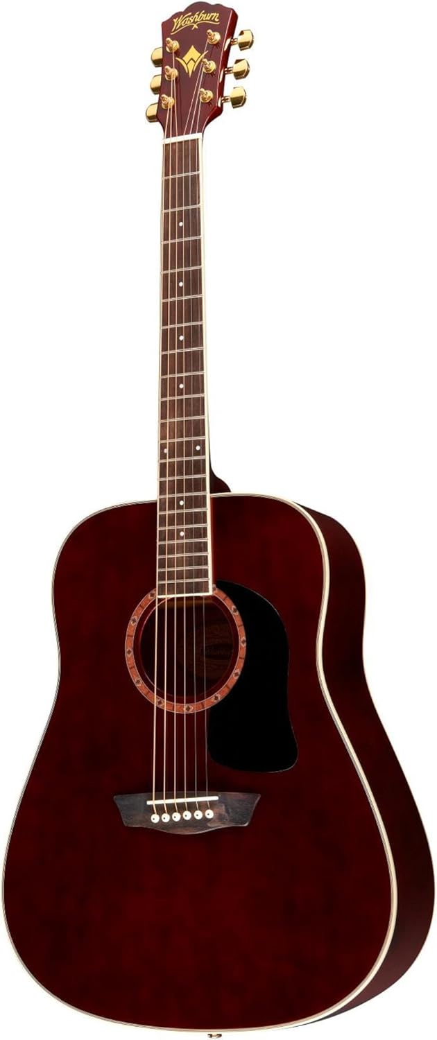Washburn WD100DLTWRK Apprentice Dreadnought Acoustic Guitar, Transparent Wine Red
