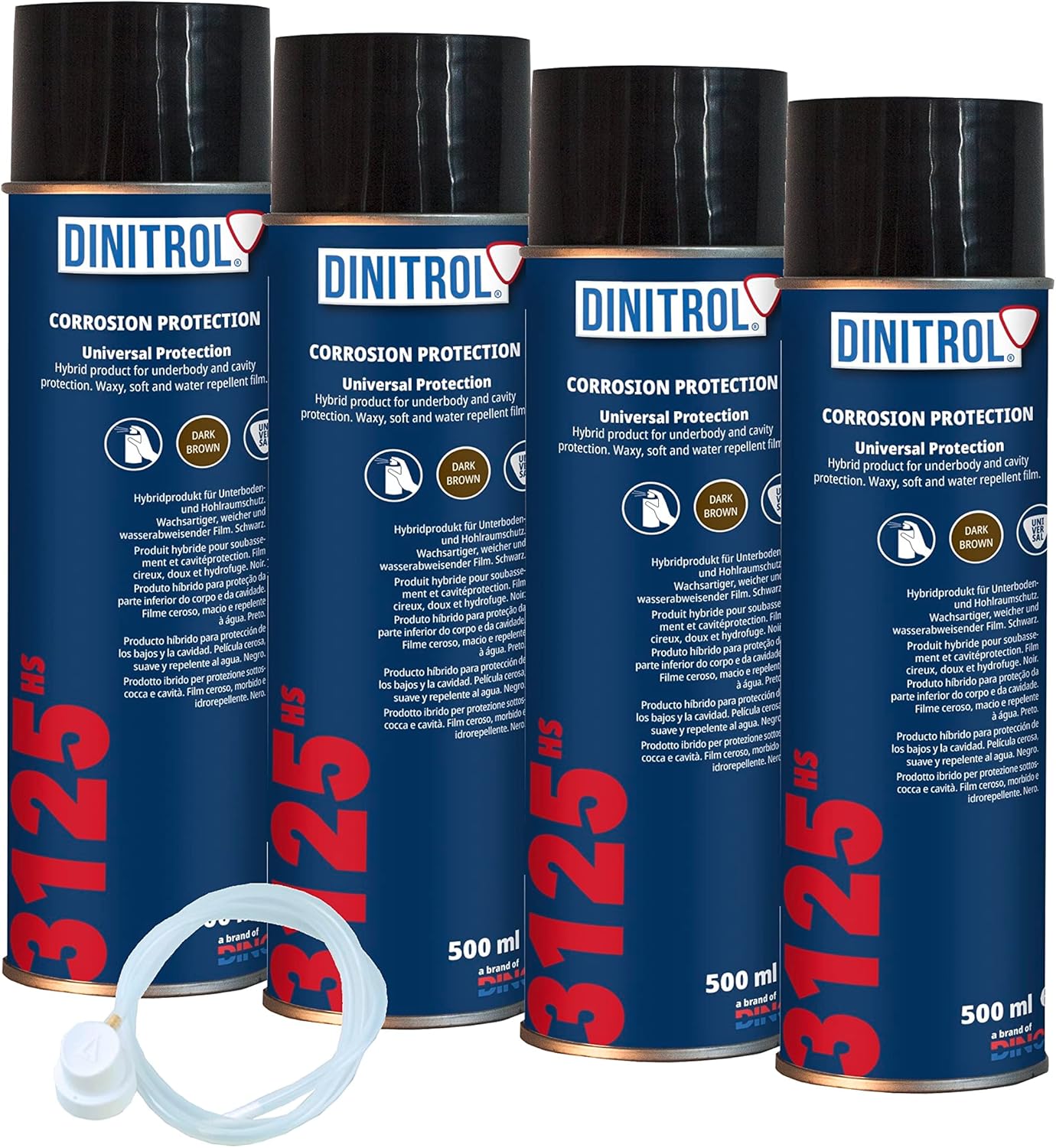 DINITROL® 3125 HS (High Solid) Drip Resistant Cavity Wax - 4 x 500ml Aerosols & 1 x Aerosol Extension Hose Nozzle