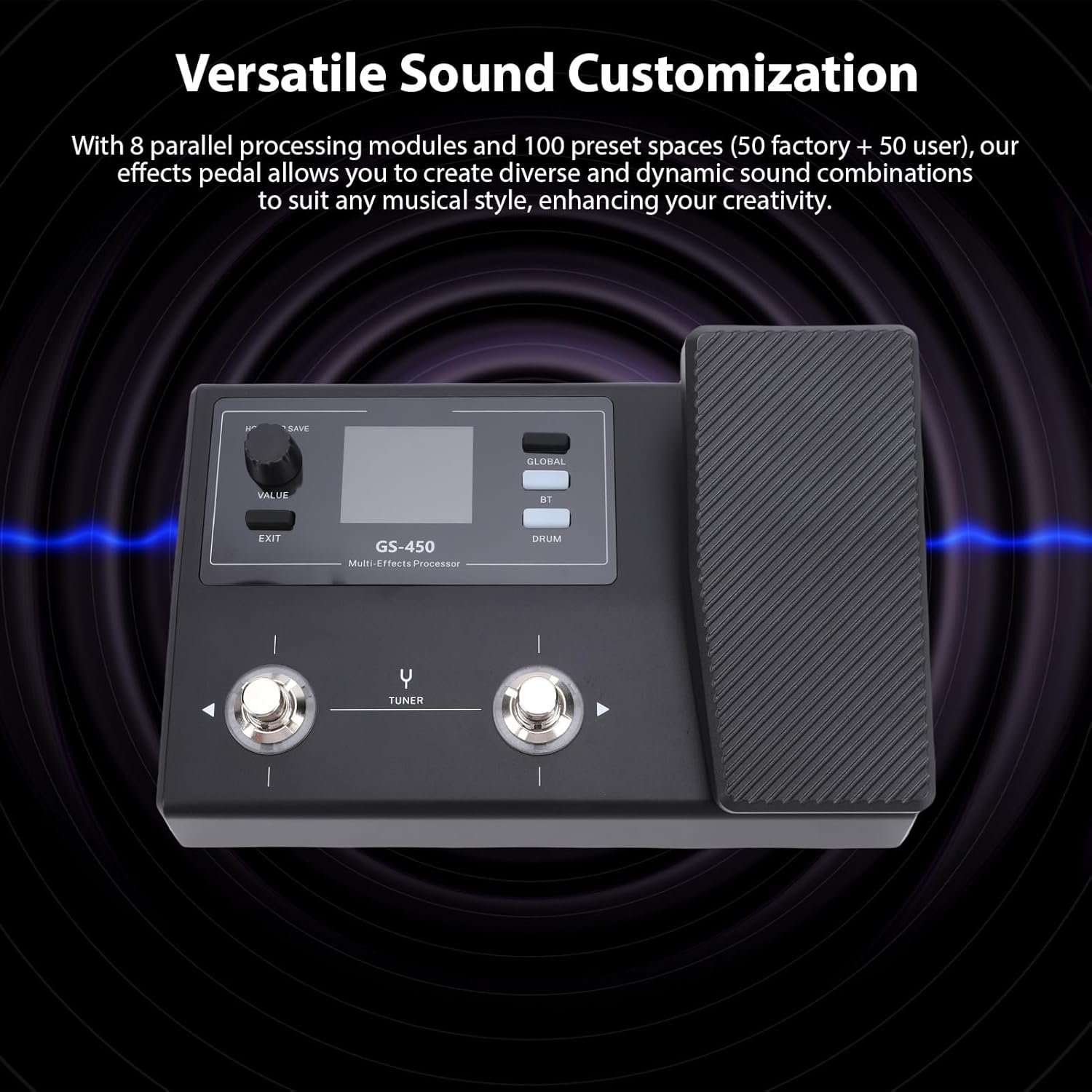 SUNGOOYUE Guitar Effects Pedal, Multi Effects Processor with 100 presets BT Drum Machine Tuner for Wireless Practice and Rhythm Practice