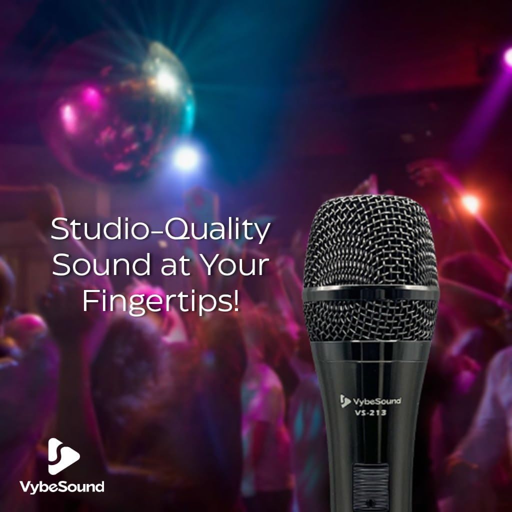 VS-213 Professional Dynamic Vocal Microphone 13ft XLR Cable, On/Off Switch, Noise-Canceling Mic for Karaoke, Singing, Podcasting, Live Stage, and Studio Recording