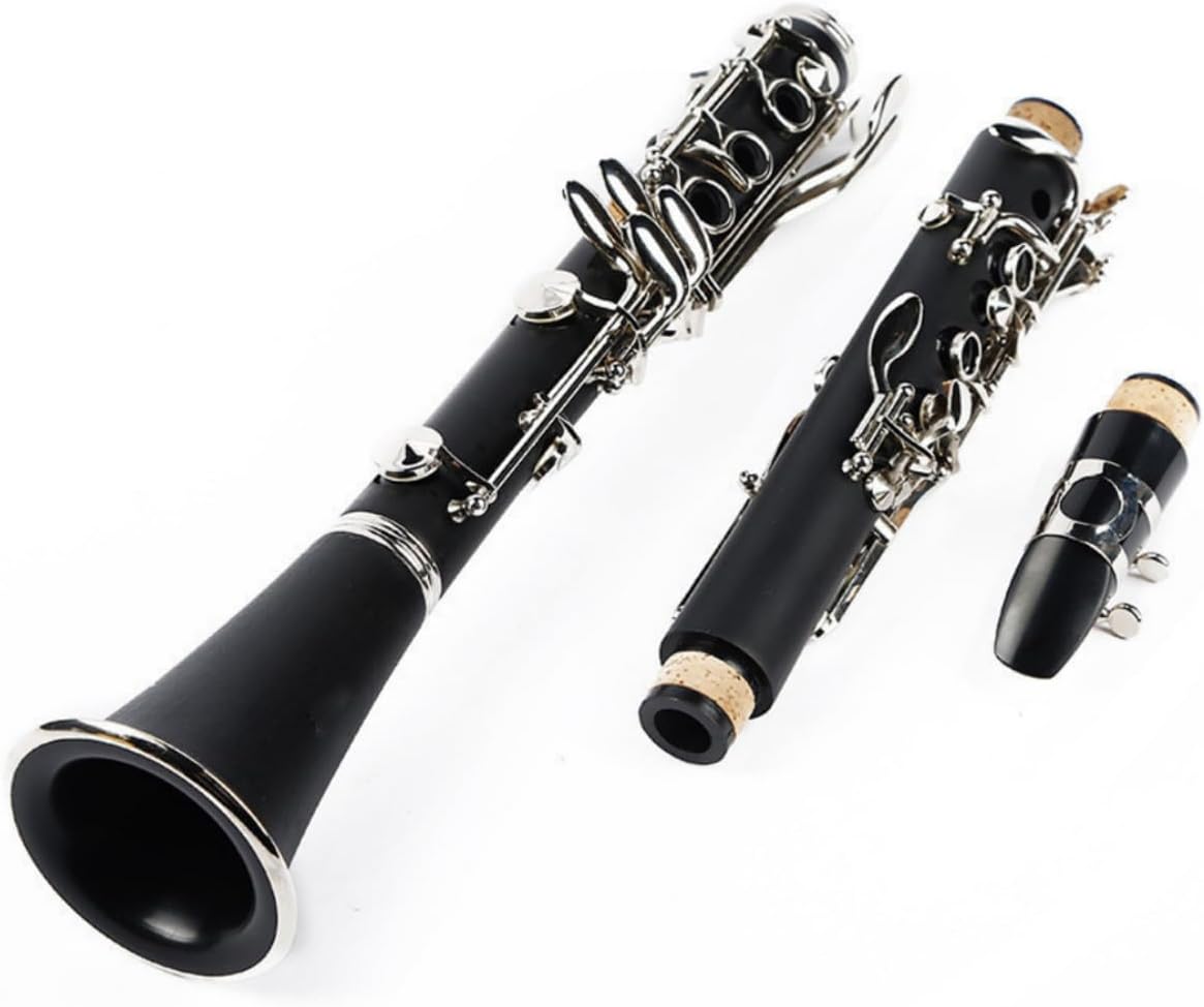 Clarinet Bb French 17 Key, B Flat Beginner Student Clarinet Bb Nickel-Plated for School Band Orchestra adult kid, Complete with Cases and Accessories (Rubber Wood)