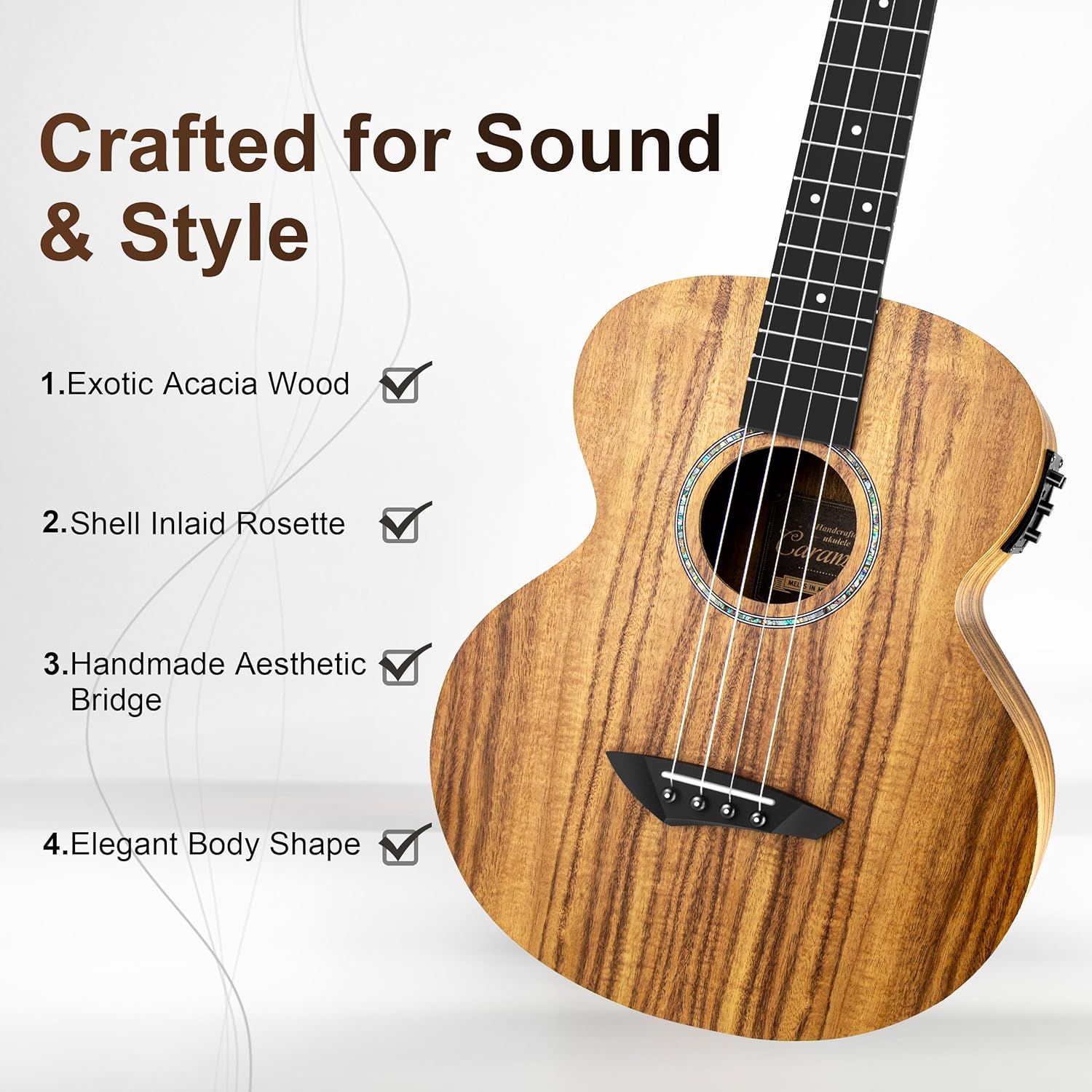 Left Handed - Caramel BLM27 Acacia Baritone Acoustic & Electric Ukulele