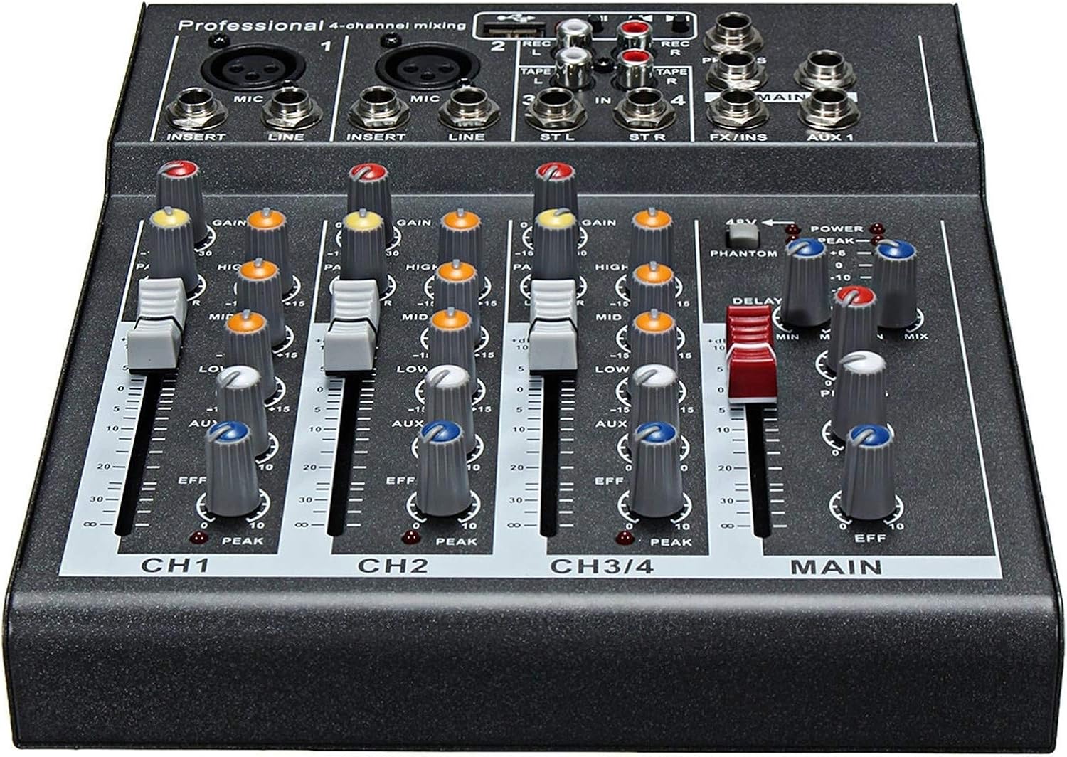 Studio Mixing Desks, Karaoke Mixer Professional 4 Channel Studio Audio DJ Mixing Console Amplifier Digital Mini Microphone Sound Mixer Sound Card