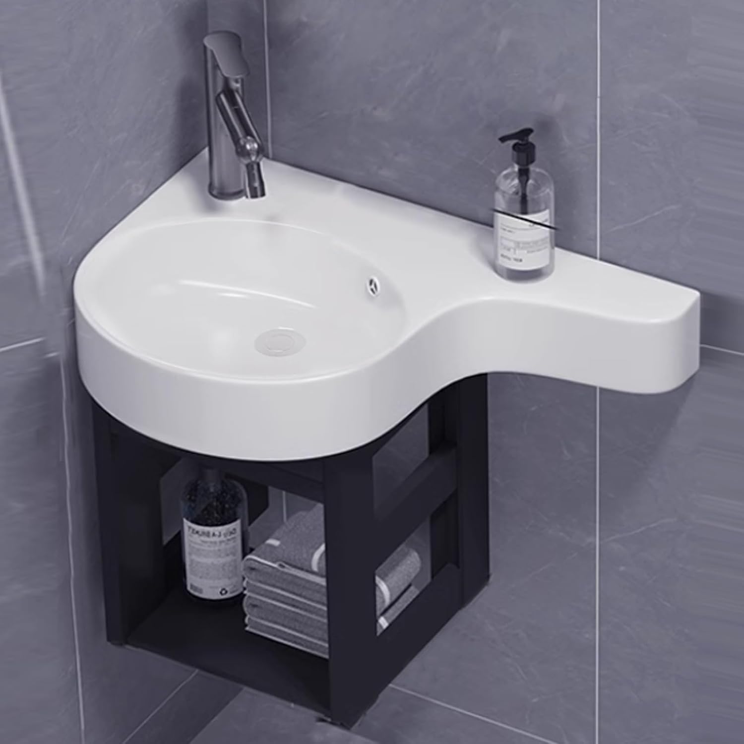Small Wall Mount Corner Sink Wall Mount Corner Sink Floating Bathroom Sink Wall Mounted Freestanding Practical Bathroom Sink Ceramic Vessel Sink for Outdoor Indoor Restaurant Bathroom