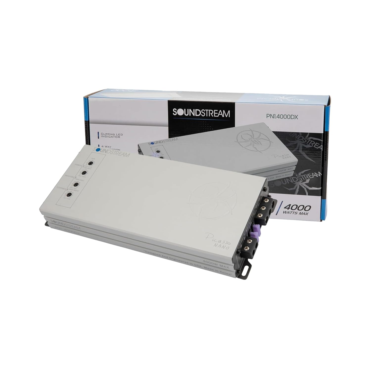 SOUNDSTREAM Picasso Nano PN1.4000DX Monoblock Class D Car Stereo Amplifier – 1 Channel 4000W Compact Digital Amp with Wired Bass Control & High-Level Inputs for Subwoofers & Speakers