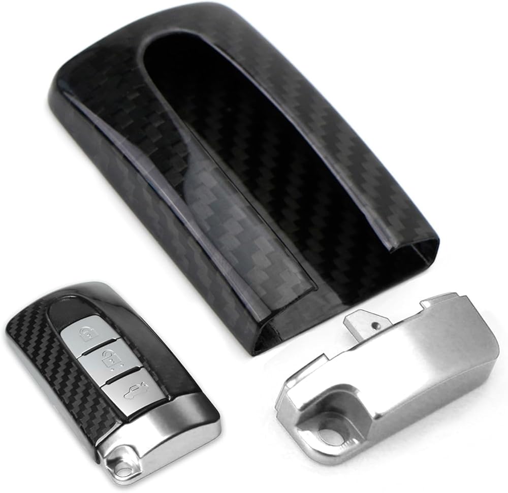 iJDMTOY Genuine Carbon Fiber Custom SK/GT-R Style Large Key Fob Protective Case w/Silver Aluminum Trim, Compatible with Nissan or Infiniti Oval Shape Keyless Entry Remote