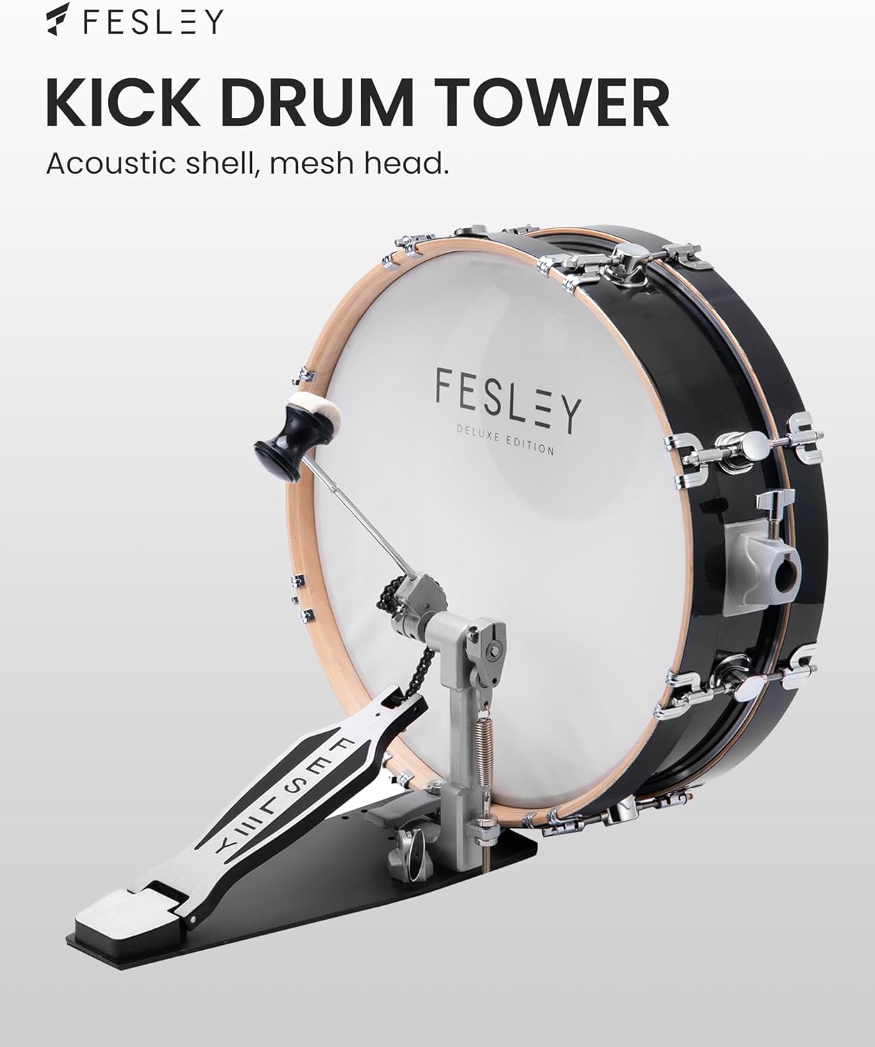 Fesley Electric Drum Set with Independent Kick Snare Drum HiHat Cymbal: Real Sample Sound Source, Bluetooth Electronic Drum Set with Dual Zone Mesh Drum Pad, Dual Zone Cymbal Full Size Adult Drum Set