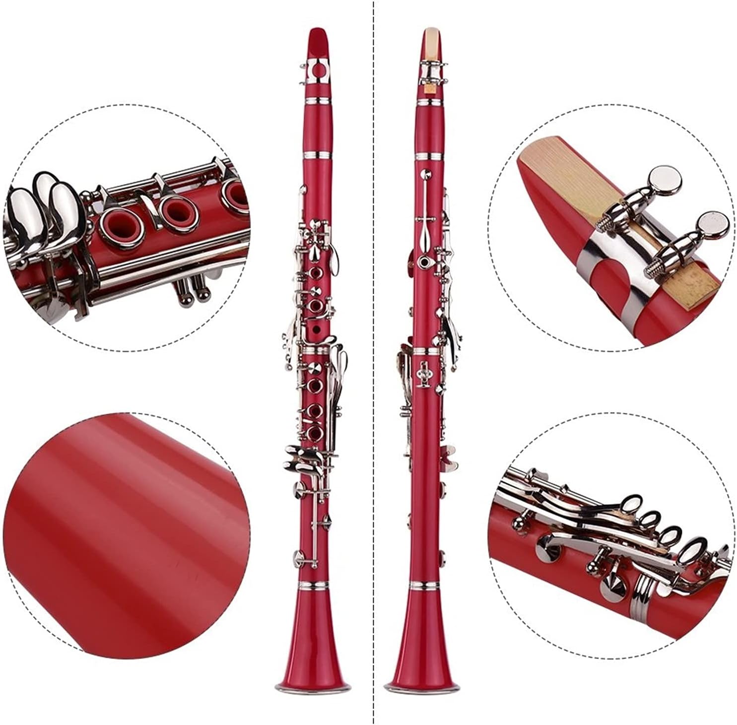 Clarinet Set ABS 17-Key Clarinet Bb Flat Belt Suitcase Gloves Cleaning Cloth Reed Box 10 Pieces Reed Woodwind Instrument Professional Clarinet (Color : Red)